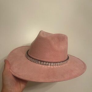 Pink Wide Brim Hat w/ removable glitzy band
